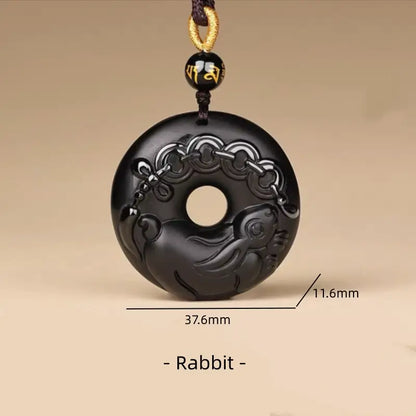 天然黒曜石の十二支風平和バックルネックレス｜特別なお守り