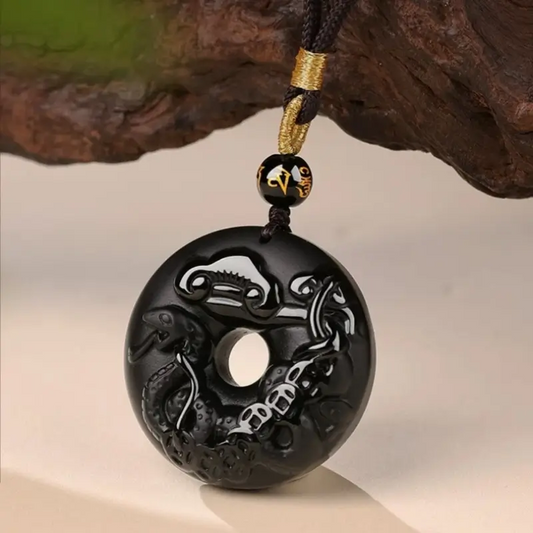 天然黒曜石の十二支風平和バックルネックレス｜特別なお守り