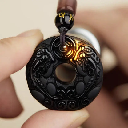 天然黒曜石の十二支風平和バックルネックレス｜特別なお守り