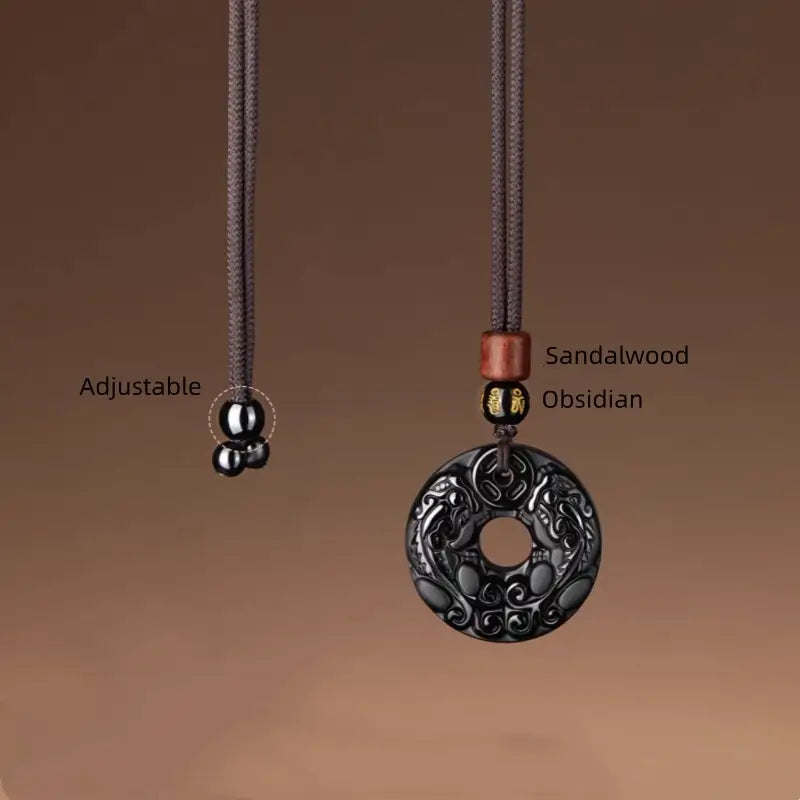 天然黒曜石の十二支風平和バックルネックレス｜特別なお守り
