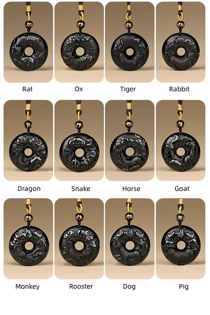 天然黒曜石の十二支風平和バックルネックレス｜特別なお守り