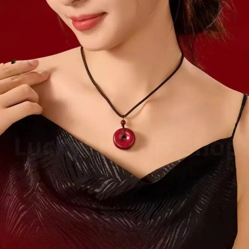 Natural Cinnabar Peace Buckle Pendant Necklace -LuckyCharms.Shop