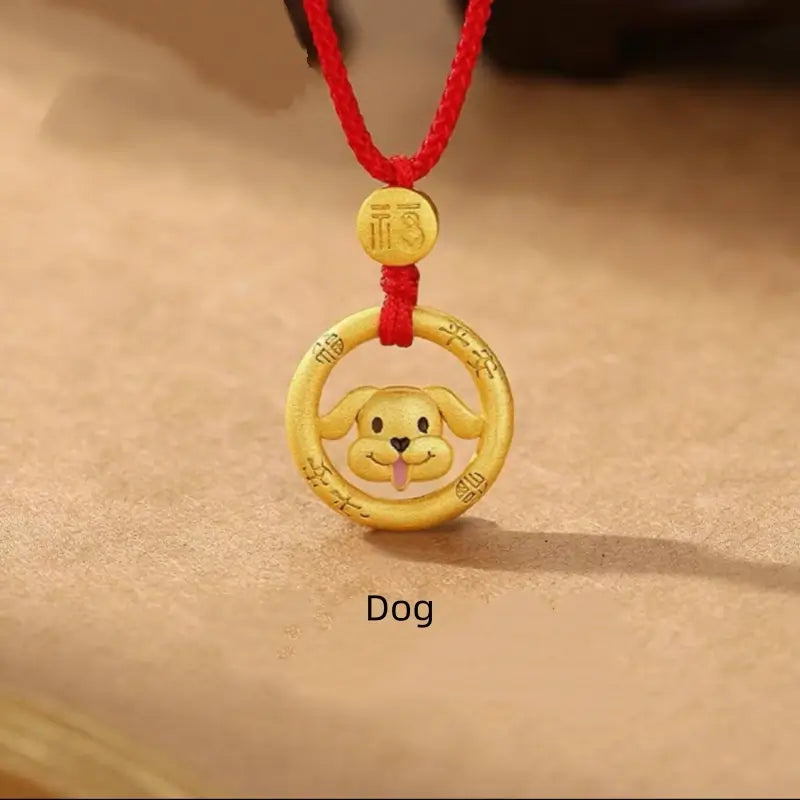 中国の十二支 925 シルバーメッキ ゴールド ピースバックル ペンダントネックレス | 祝福の赤い紐 十二支 誕生日プレゼント