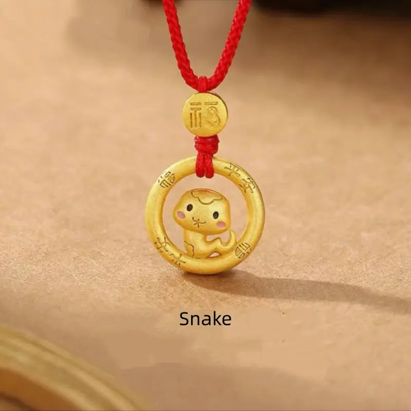 中国の十二支 925 シルバーメッキ ゴールド ピースバックル ペンダントネックレス | 祝福の赤い紐 十二支 誕生日プレゼント