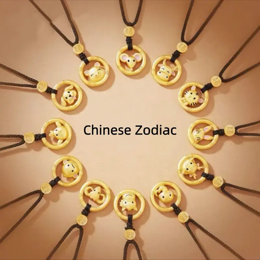 キュートな中国の十二支 925 シルバーメッキ ゴールド ピースバックル ペンダントネックレス | エレガントなブラックコード