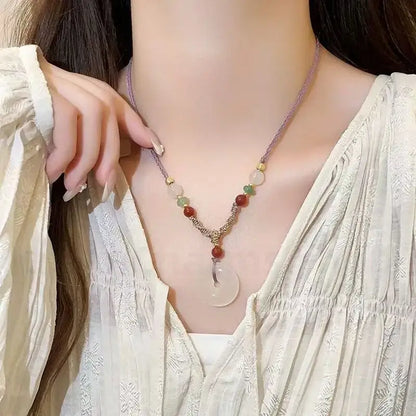 White Jade Safety Buckle Pendant Necklace-LuckyCharms.Shop