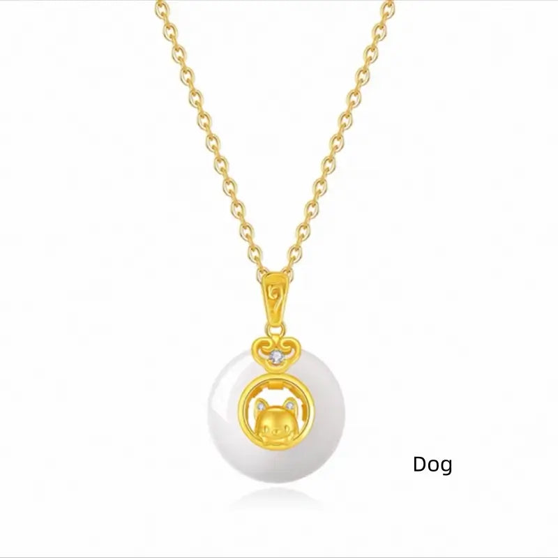 中国の十二支 999 シルバーメッキ ゴールド カルセドニー ピースバックル ペンダントネックレス | 十二支ギフト