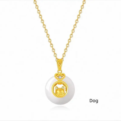 中国の十二支 999 シルバーメッキ ゴールド カルセドニー ピースバックル ペンダントネックレス | 十二支ギフト