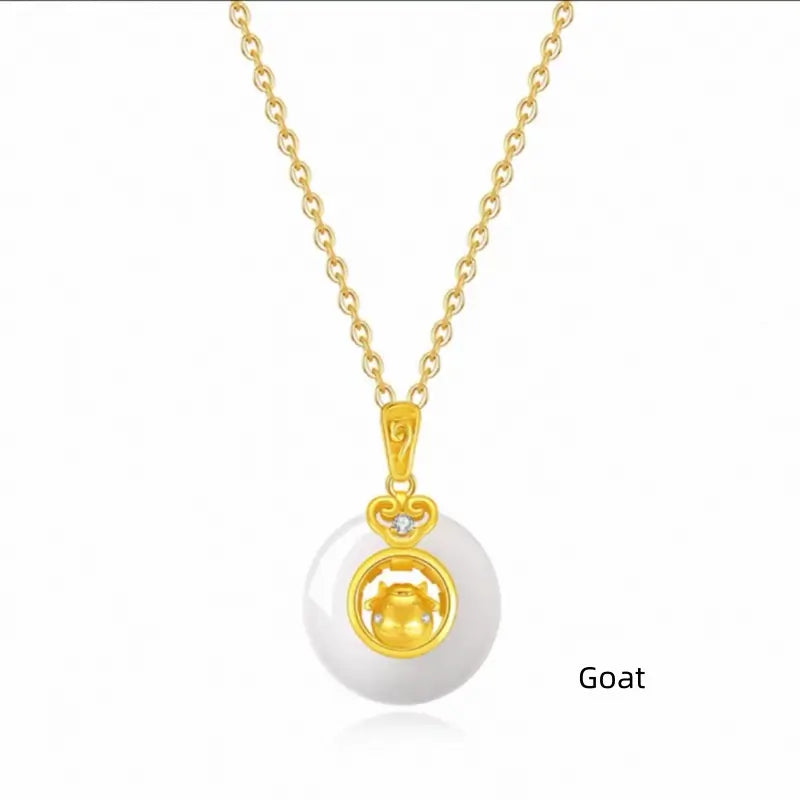 中国の十二支 999 シルバーメッキ ゴールド カルセドニー ピースバックル ペンダントネックレス | 十二支ギフト