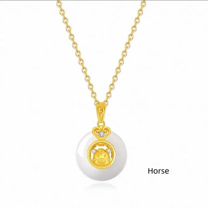 中国の十二支 999 シルバーメッキ ゴールド カルセドニー ピースバックル ペンダントネックレス | 十二支ギフト