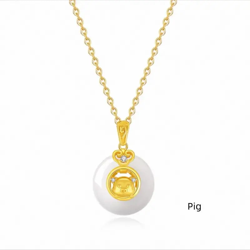 中国の十二支 999 シルバーメッキ ゴールド カルセドニー ピースバックル ペンダントネックレス | 十二支ギフト