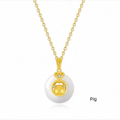 中国の十二支 999 シルバーメッキ ゴールド カルセドニー ピースバックル ペンダントネックレス | 十二支ギフト