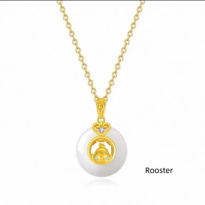 中国の十二支 999 シルバーメッキ ゴールド カルセドニー ピースバックル ペンダントネックレス | 十二支ギフト