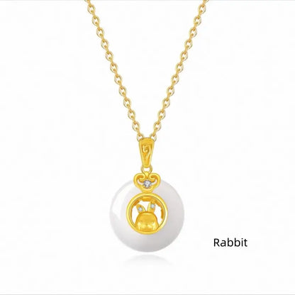 中国の十二支 999 シルバーメッキ ゴールド カルセドニー ピースバックル ペンダントネックレス | 十二支ギフト