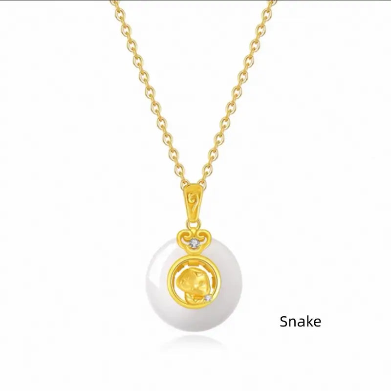 中国の十二支 999 シルバーメッキ ゴールド カルセドニー ピースバックル ペンダントネックレス | 十二支ギフト