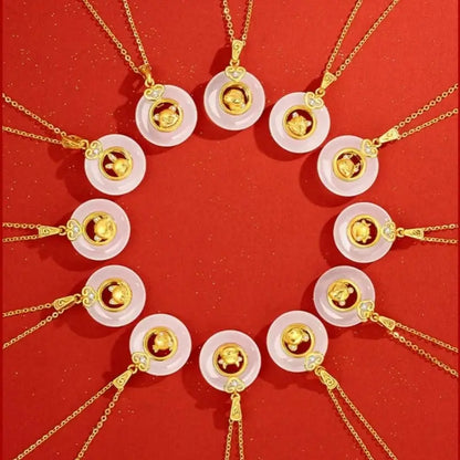 中国の十二支 999 シルバーメッキ ゴールド カルセドニー ピースバックル ペンダントネックレス | 十二支ギフト