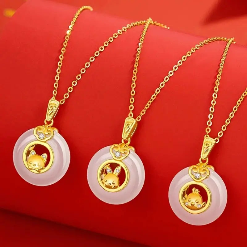 中国の十二支 999 シルバーメッキ ゴールド カルセドニー ピースバックル ペンダントネックレス | 十二支ギフト