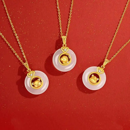 中国の十二支 999 シルバーメッキ ゴールド カルセドニー ピースバックル ペンダントネックレス | 十二支ギフト