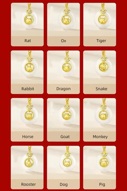 中国の十二支 999 シルバーメッキ ゴールド カルセドニー ピースバックル ペンダントネックレス | 十二支ギフト