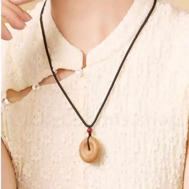 Peach Wood Peace Buckle Pendant Blessing Necklace -LuckyCharms.Shop