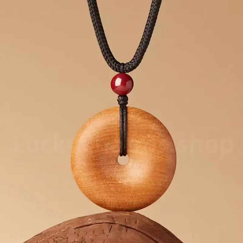 Peach Wood Peace Buckle Pendant Blessing Necklace -LuckyCharms.Shop