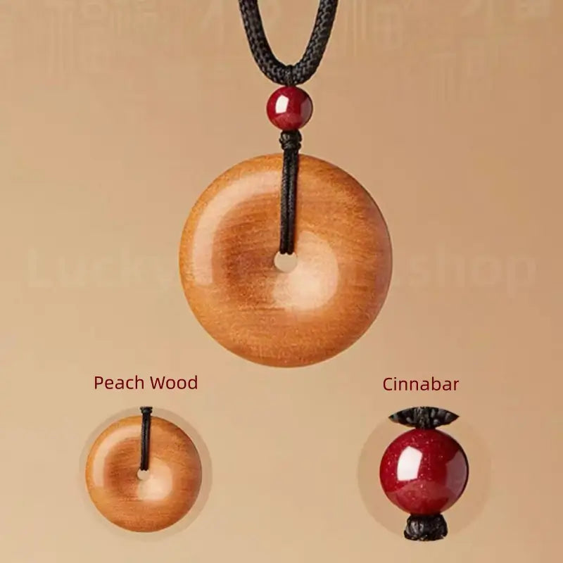 Peach Wood Peace Buckle Pendant Blessing Necklace -LuckyCharms.Shop