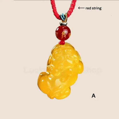 Natural Yellow Jade Pixiu Wealth-Attracting Pendant Necklace-LuckyCharms.Shop