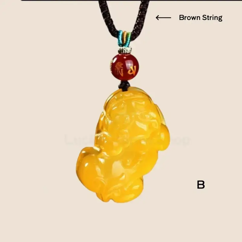 Natural Yellow Jade Pixiu Wealth-Attracting Pendant Necklace-LuckyCharms.Shop