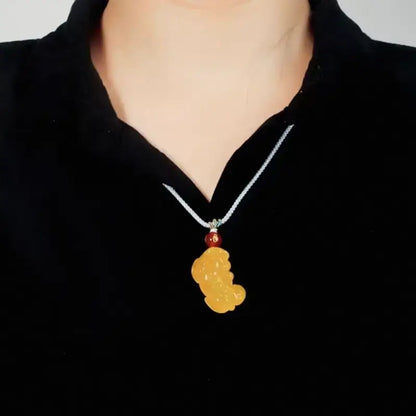 Natural Yellow Jade Pixiu Wealth-Attracting Pendant Necklace-LuckyCharms.Shop
