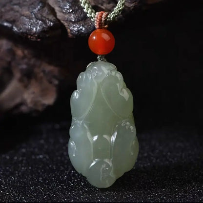 Natural Hetian Jade Pixiu Pendant Necklace | South Red Agate, Adjustable Length-LuckyCharms.Shop