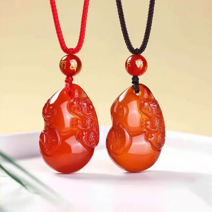 Natural Red Agate Pixiu & Gourd Pendant Necklace | Adjustable Length, Dual Lucky Symbols-LuckyCharms.Shop