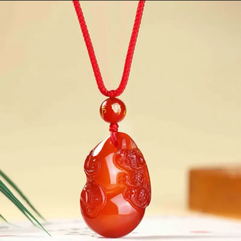 Natural Red Agate Pixiu & Gourd Pendant Necklace | Adjustable Length, Dual Lucky Symbols-LuckyCharms.Shop