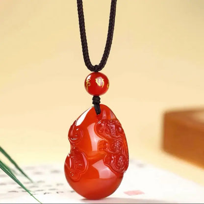 Natural Red Agate Pixiu & Gourd Pendant Necklace | Adjustable Length, Dual Lucky Symbols-LuckyCharms.Shop