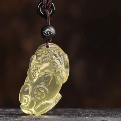 Natural Yellow Citrine Pixiu Pendant Necklace | Adjustable Length, Fortune-Attracting Jewelry-LuckyCharms.Shop