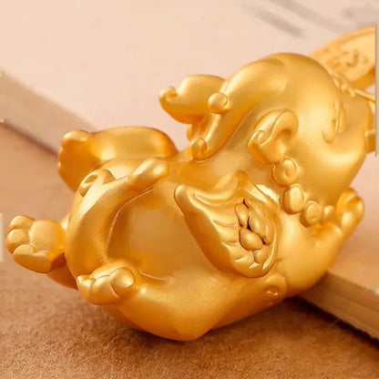 Brass Gold-Plated Pixiu & Coin Pendant Necklace | Adjustable Length, Fortune-Attracting Jewelry-LuckyCharms.Shop