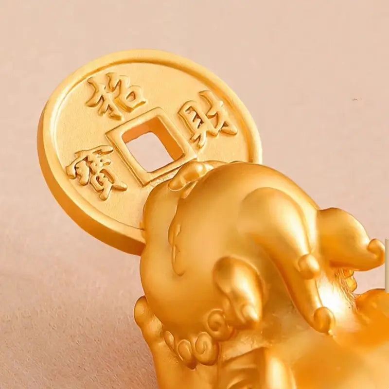 Brass Gold-Plated Pixiu & Coin Pendant Necklace | Adjustable Length, Fortune-Attracting Jewelry-LuckyCharms.Shop