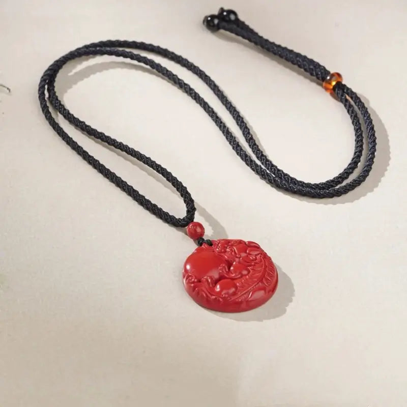 Potala Palace Blessed Cinnabar Pixiu Pendant Necklace | Adjustable Black Braided Cord-LuckyCharms.Shop