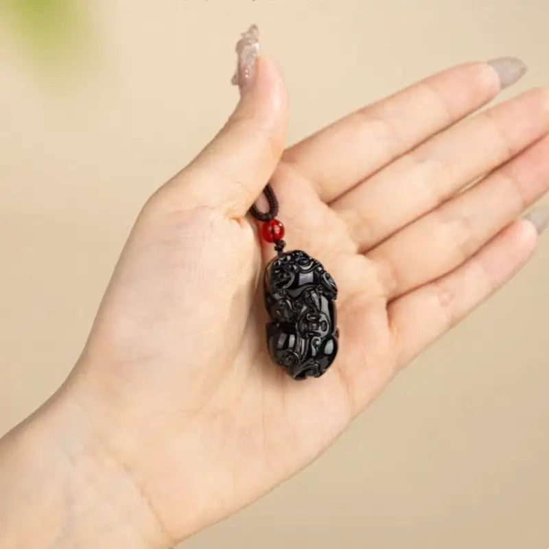 Mount Wutai Blessed Obsidian Pixiu Pendant Necklace | Adjustable Cord, Multiple Styles-LuckyCharms.Shop