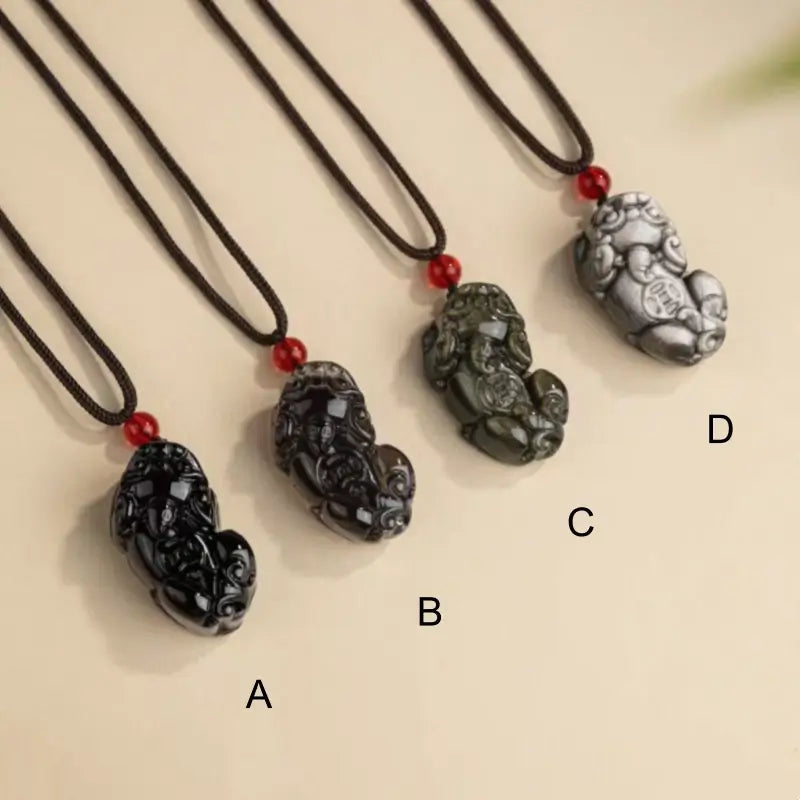 Mount Wutai Blessed Obsidian Pixiu Pendant Necklace | Adjustable Cord, Multiple Styles-LuckyCharms.Shop