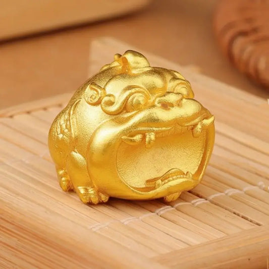 Solid Brass 24K Gold-Plated Big-Mouth Pixiu Pendant Necklace, Red Agate Beads & Adjustable Brown Braided Cord-LuckyCharms.Shop