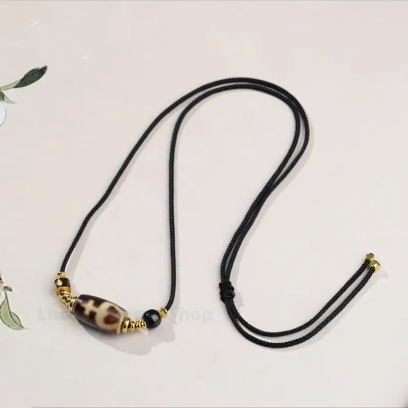 Potala Palace Enpowered Three-Eye Dzi Bead Agate Success Pendant Necklace-LuckyCharms.Shop