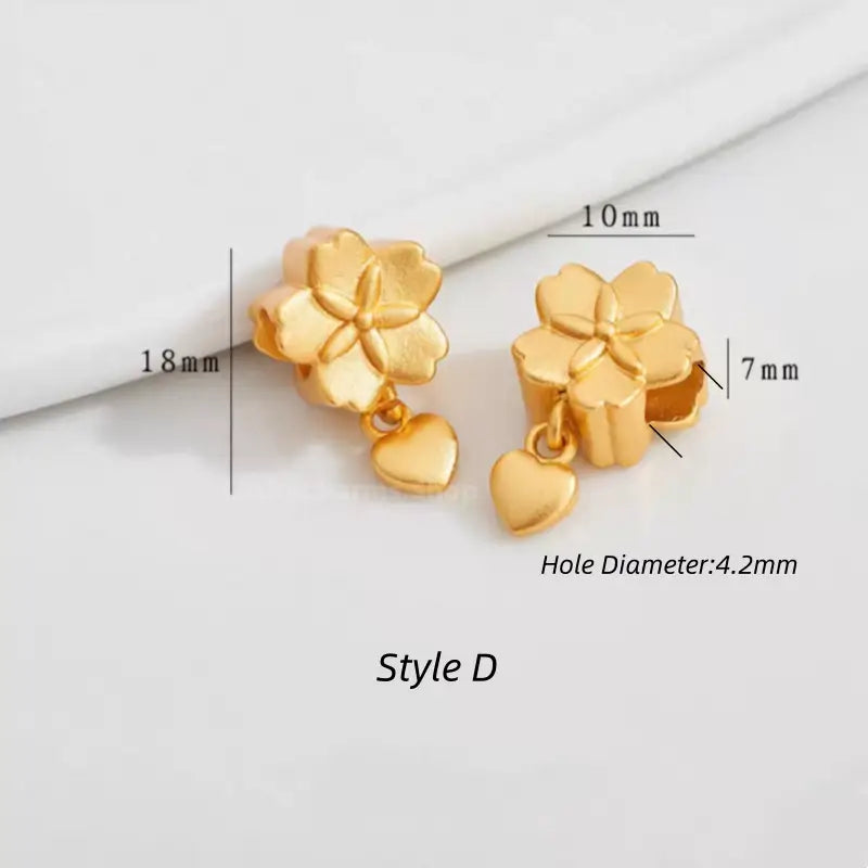 Gold Plated Hollow Four-leaf Clover Pentagram Plum Blossom Persimmon Beads, DIY Loose Beads-LuckyCharms.Shop