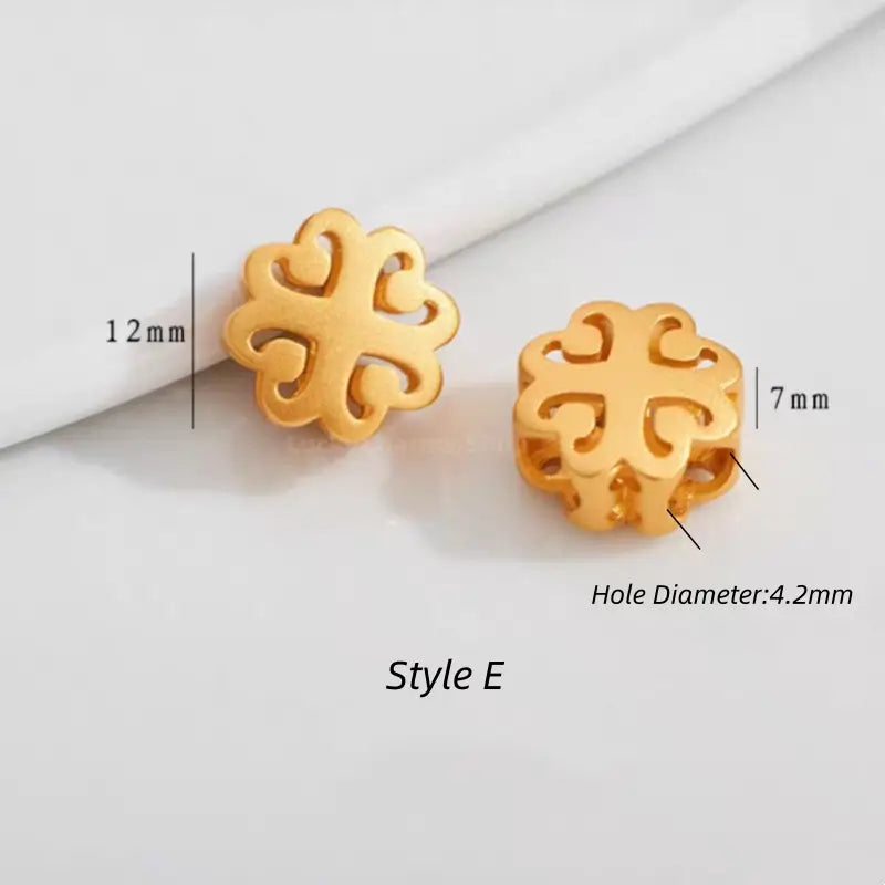 Gold Plated Hollow Four-leaf Clover Pentagram Plum Blossom Persimmon Beads, DIY Loose Beads-LuckyCharms.Shop