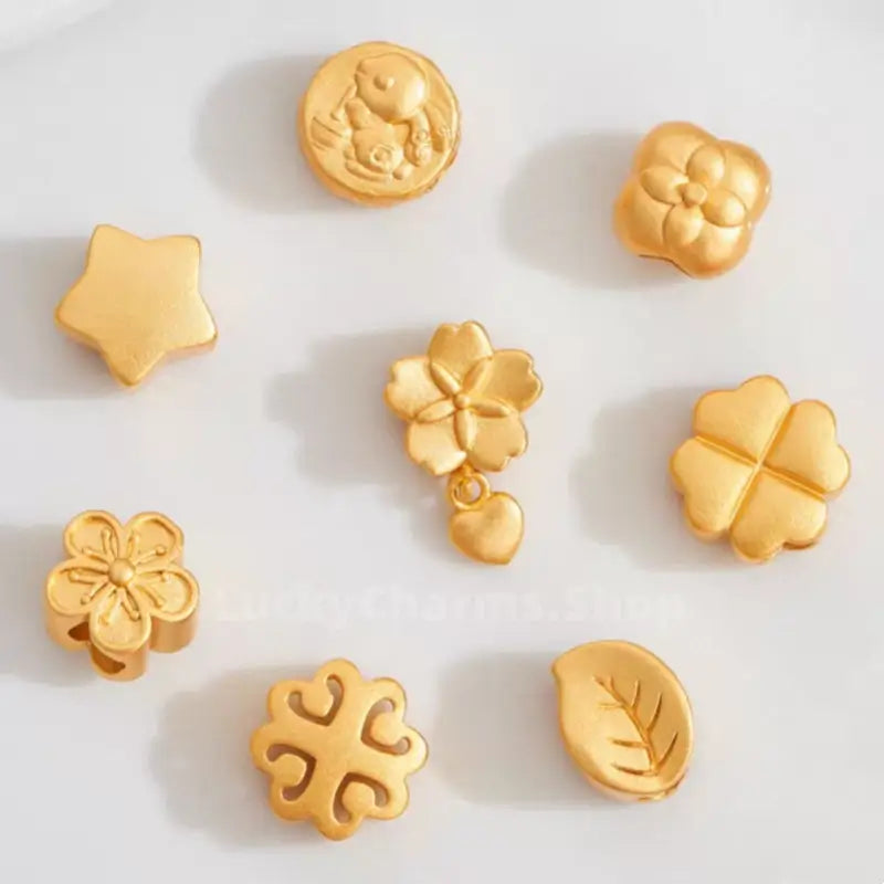 Gold Plated Hollow Four-leaf Clover Pentagram Plum Blossom Persimmon Beads, DIY Loose Beads-LuckyCharms.Shop