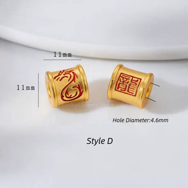Gold Plated Dragon Totem Lucky Barrel Beads - DIY Friendly Bracelet Accessories-LuckyCharms.Shop