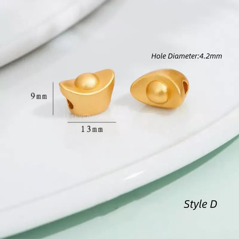 Gold-plated ingot-shaped through-hole beads - DIY Friendly Bracelet Accessories-LuckyCharms.Shop