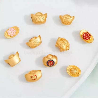 Gold-plated ingot-shaped through-hole beads - DIY Friendly Bracelet Accessories-LuckyCharms.Shop