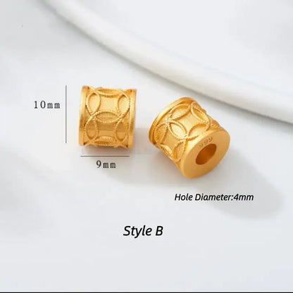 Gold Plated Lotus & Cloud Pattern Barrel Bead - DIY Friendly Chinese Style Bracelet Accessories-LuckyCharms.Shop