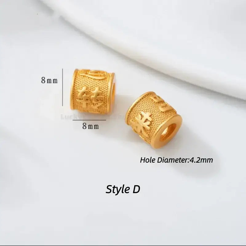 Gold Plated Lotus & Cloud Pattern Barrel Bead - DIY Friendly Chinese Style Bracelet Accessories-LuckyCharms.Shop