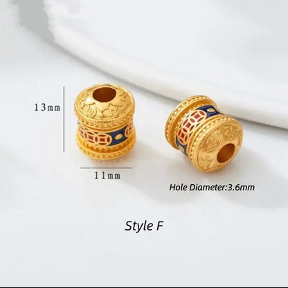 Gold Plated Lotus & Cloud Pattern Barrel Bead - DIY Friendly Chinese Style Bracelet Accessories-LuckyCharms.Shop